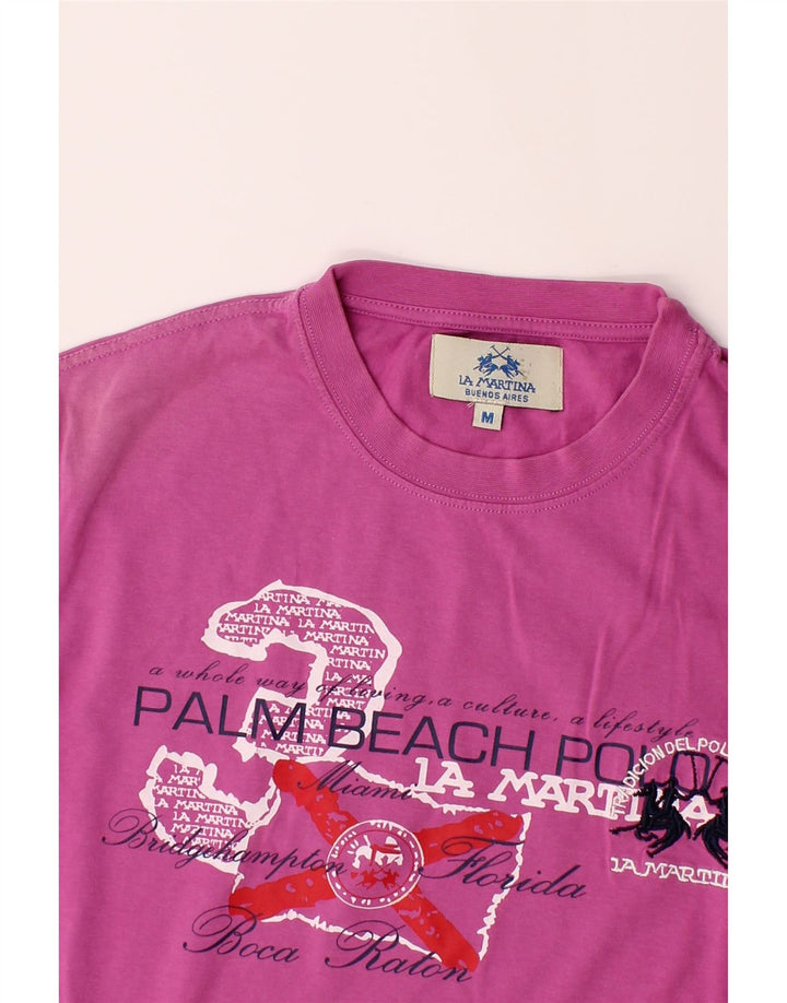 LA MARTINA Womens Graphic T-Shirt Top UK 12 Medium Pink Vintage La Martina and Second-Hand La Martina from Messina Hembry 