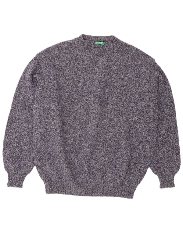 Benetton Mens Crew Neck Jumper Sweater Large Purple Flecked
