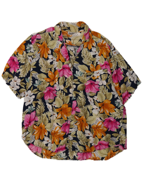 Vintage Damen Kurzarmhemd UK 18 XL Mehrfarbig mit Blumen