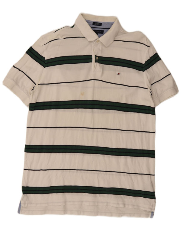 Tommy Hilfiger Herren-Poloshirt mit individueller Passform, XL, weiß gestreift, Baumwolle