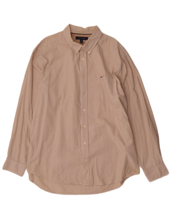 Tommy Hilfiger Herrenhemd 2XL Beige Nadelstreifen Baumwolle