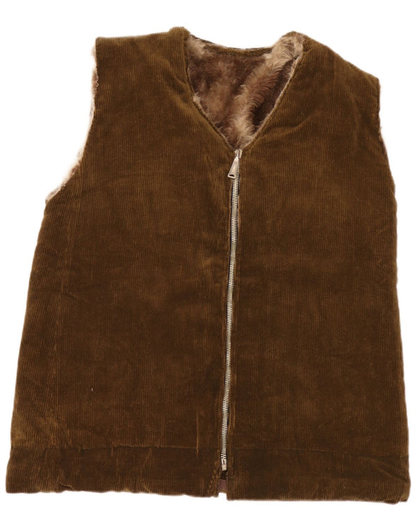 Vintage Mens Sherpa Corduroy Gilet UK 38 Medium Khaki