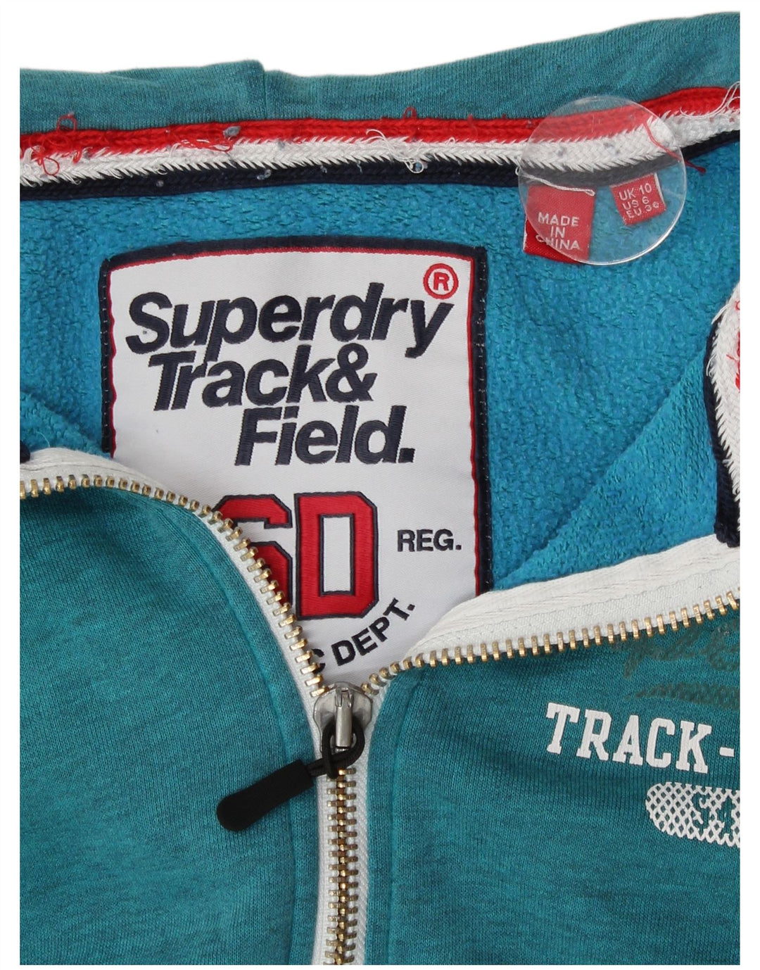 Superdry Damen-Kapuzenpullover mit Reißverschluss, UK 10, Größe S, Türkis, Baumwolle