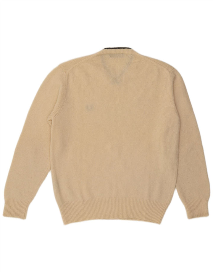 Fred Perry Herren-Pullover mit V-Ausschnitt, große beige Wolle