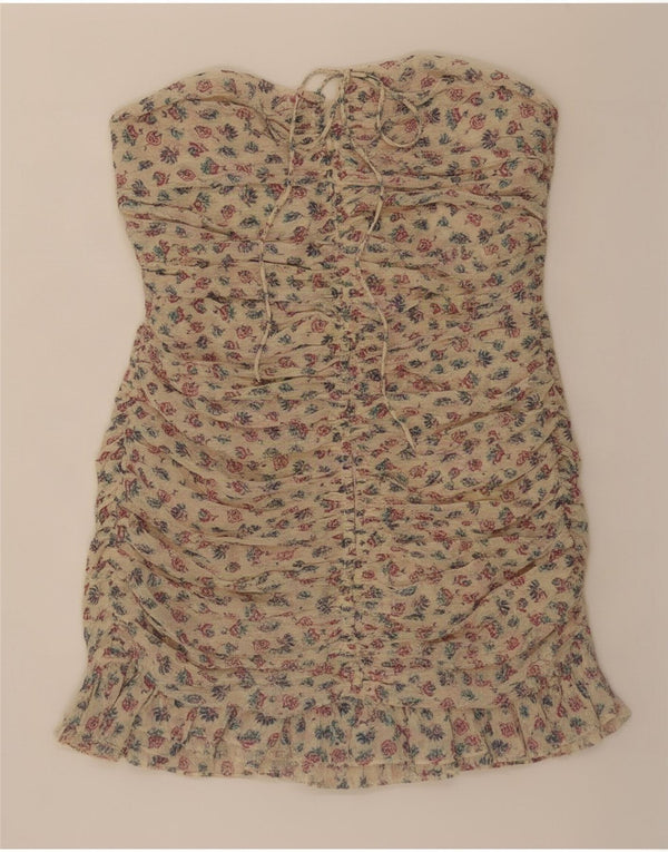 Trägerloses Top für Damen von Zara, Größe S, Beige, Blumenmuster, Polyester