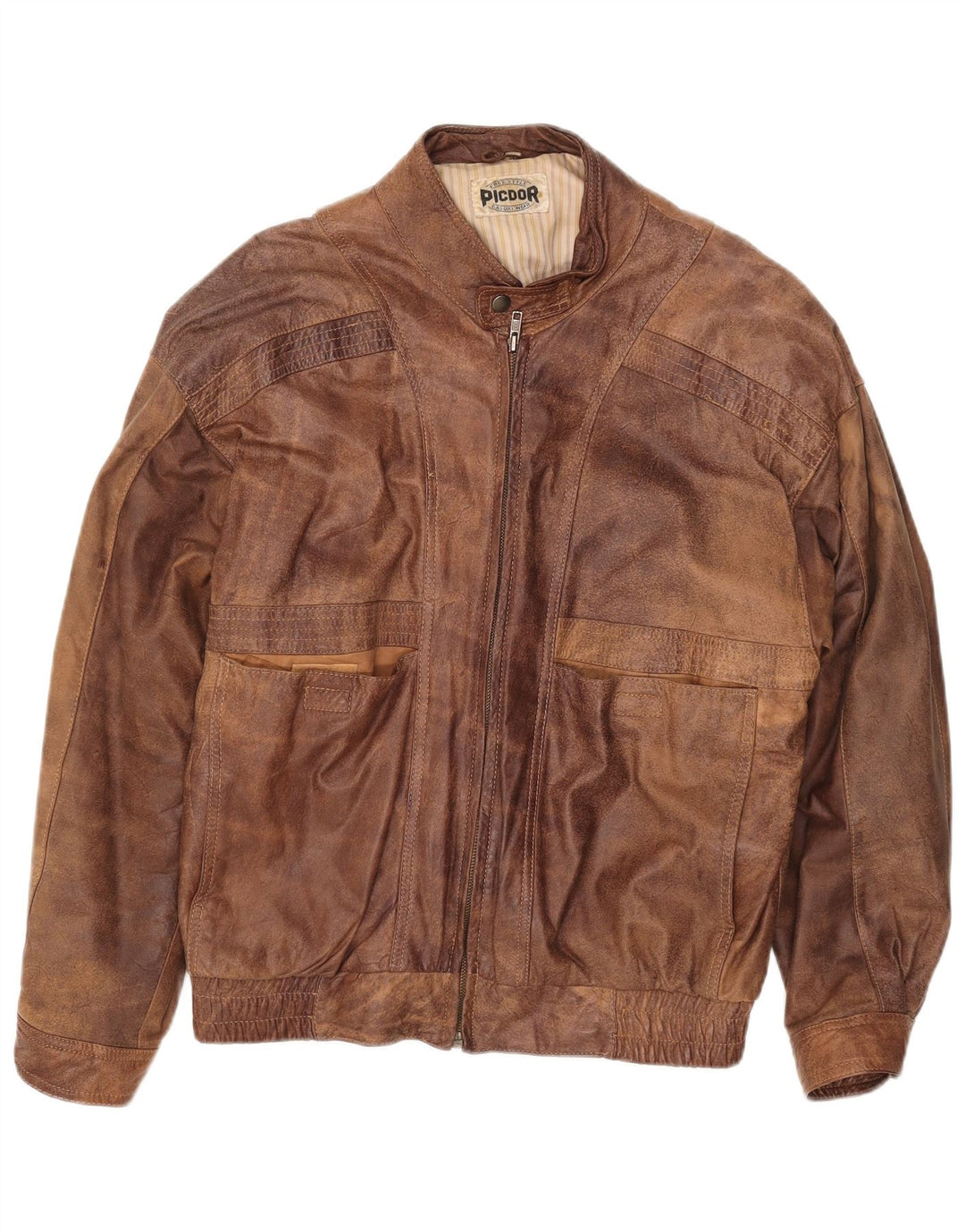 Picdor Herren-Lederjacke, EU 50, großes braunes Leder