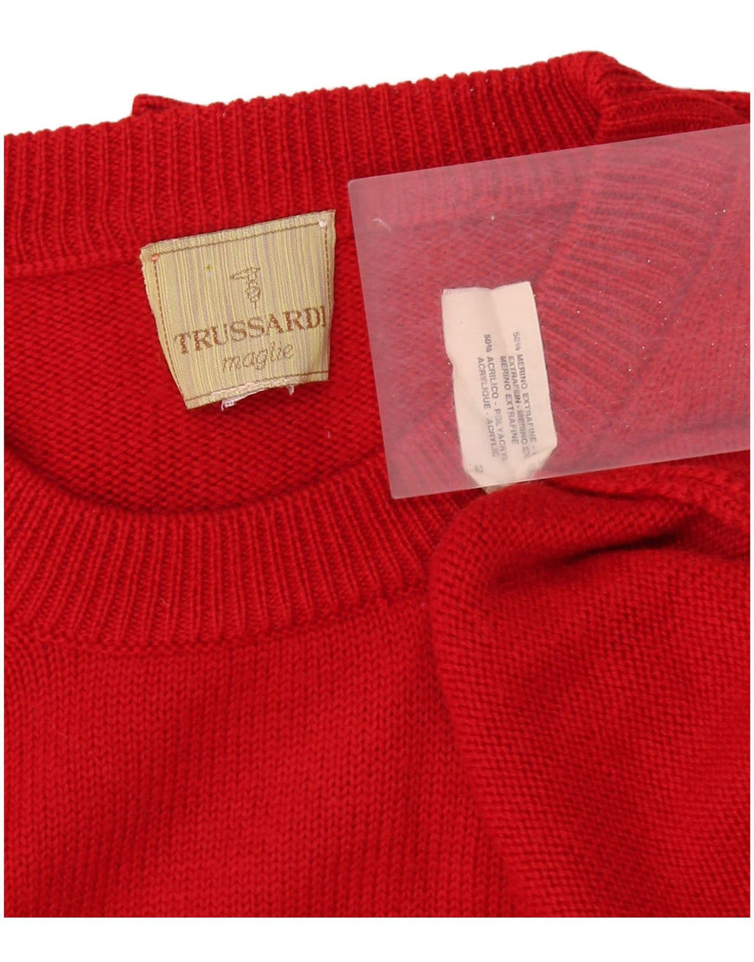 TRUSSARDI Herren-Pullover mit Rundhalsausschnitt, XL, rote Merinowolle