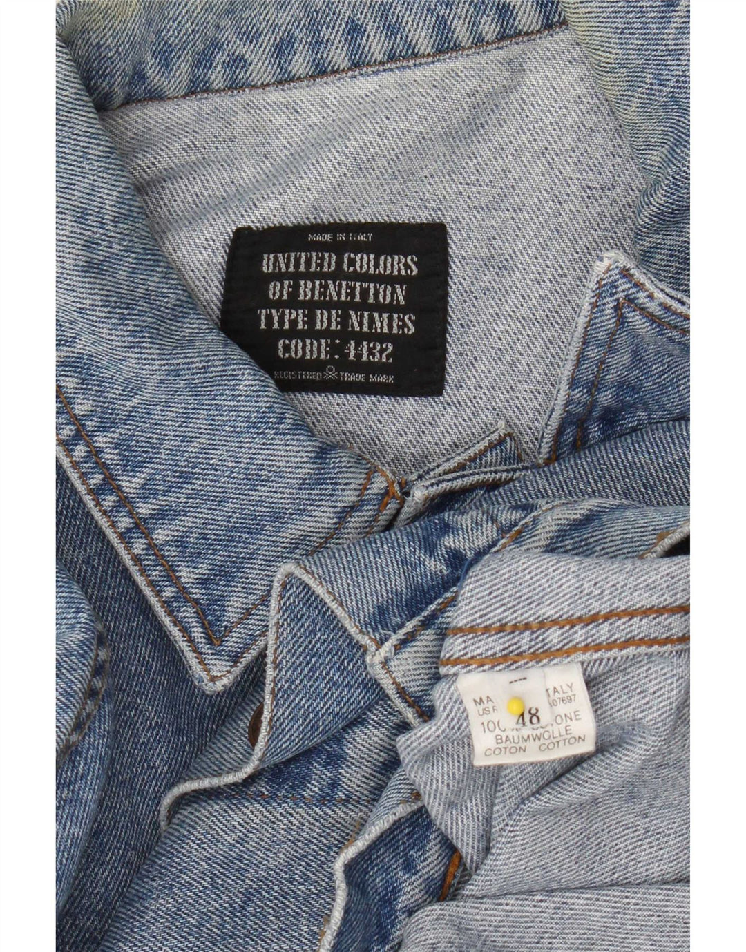 Benetton Herren Jeansjacke IT 48 mittelblaue Baumwolle