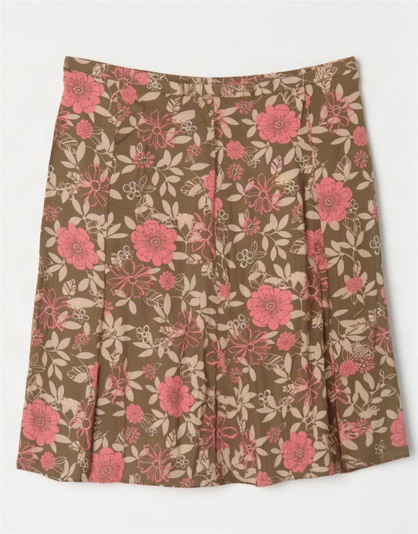 Marks & Spencer Damen Faltenrock UK 18 XL W38 Khaki Floral Viskose