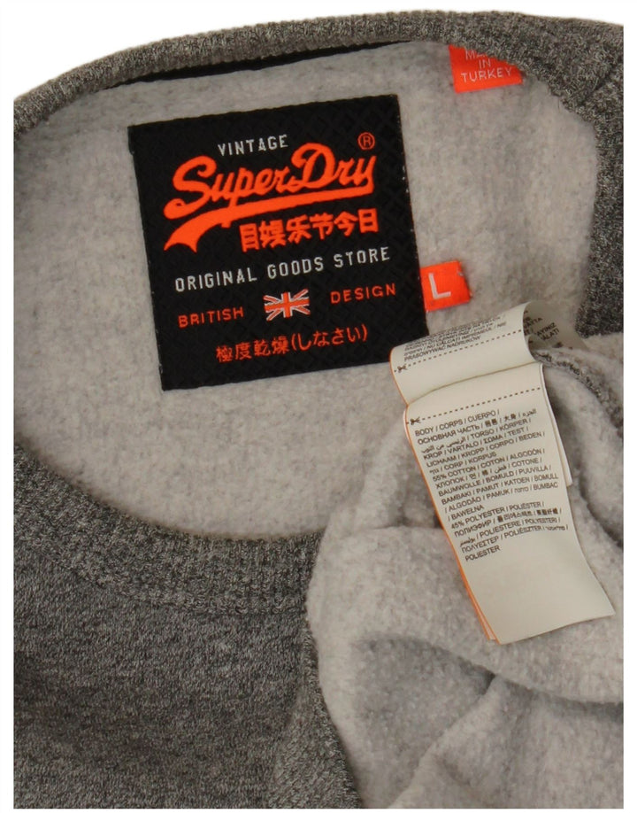 SUPERDRY Herren-Sweatshirt mit grafischem Muster, groß, grau gesprenkelte Baumwolle