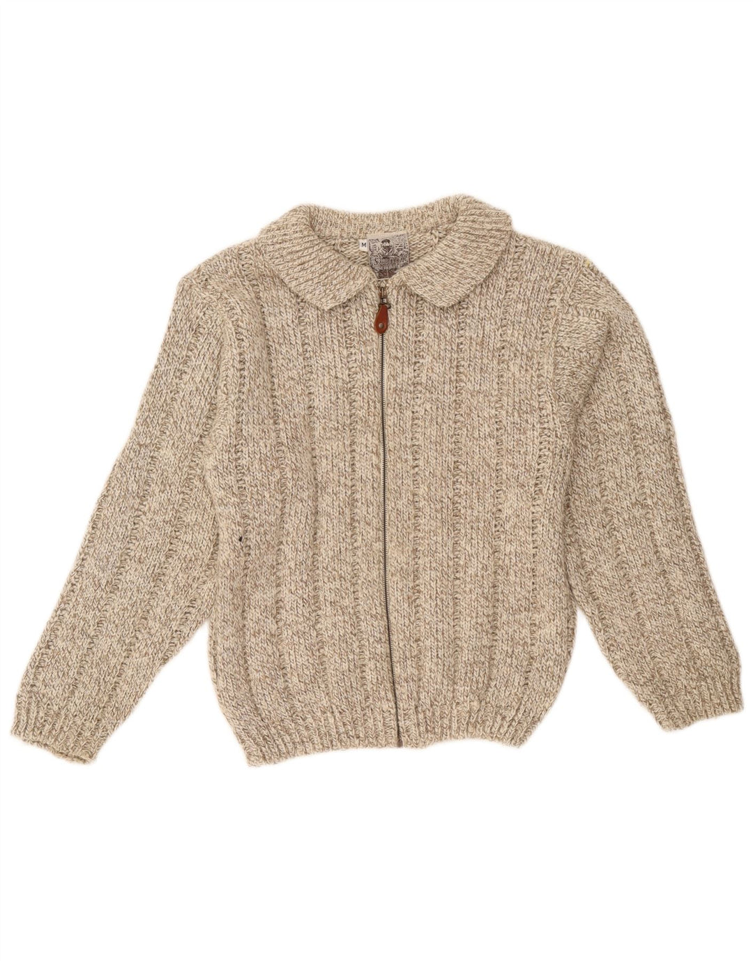 Vintage Damen Cardigan Pullover UK 14 Mittelbraun gefleckte Wolle