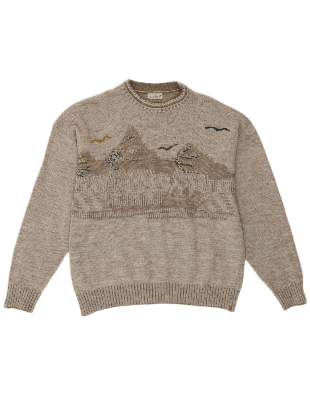 Vintage Herren Pullover mit Rundhalsausschnitt Mittelgrau Geometrisch Retro