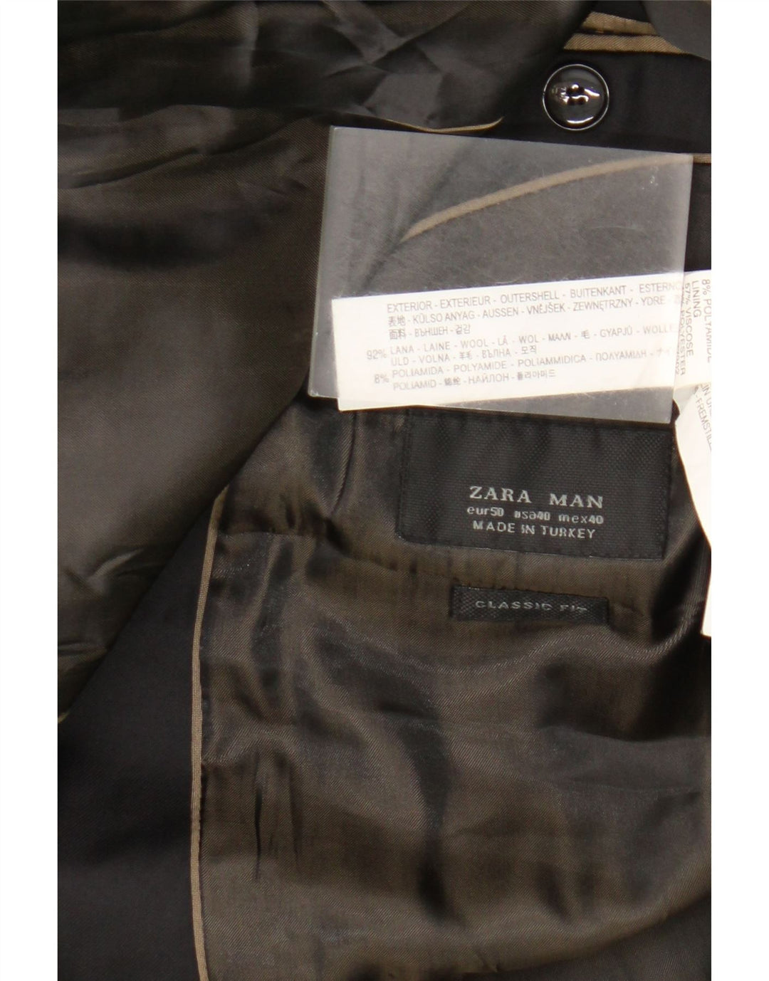 Zara Herren Classics 2-Knopf-Blazerjacke EU 50 Mittelschwarze Wolle