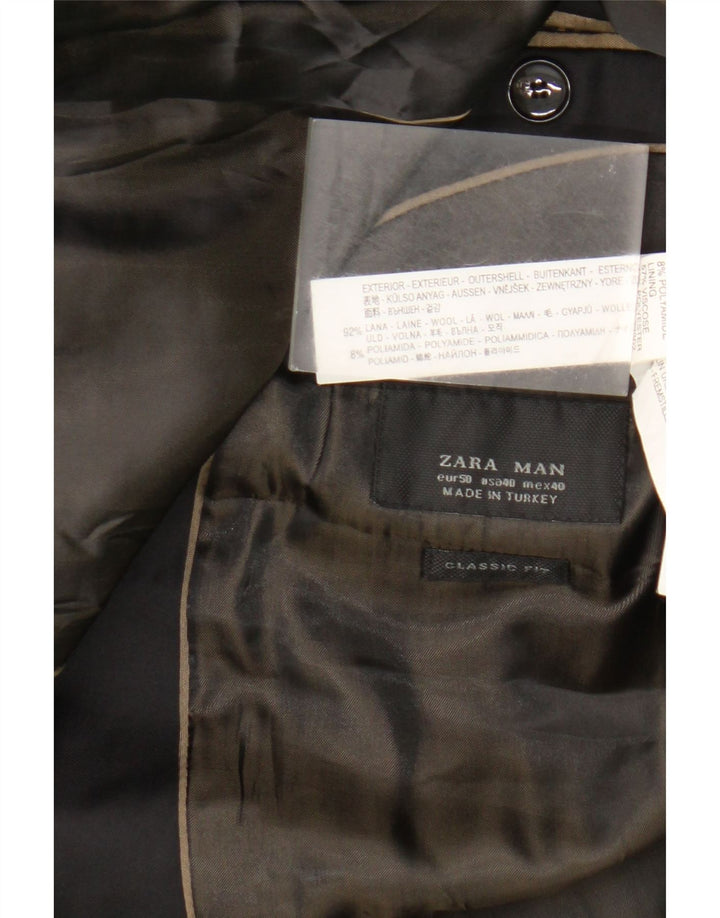 Zara Herren Classics 2-Knopf-Blazerjacke EU 50 Mittelschwarze Wolle