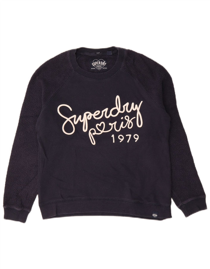 Superdry Damen Grafik-Sweatshirt-Pullover UK 14 Mittelmarineblaue Baumwolle