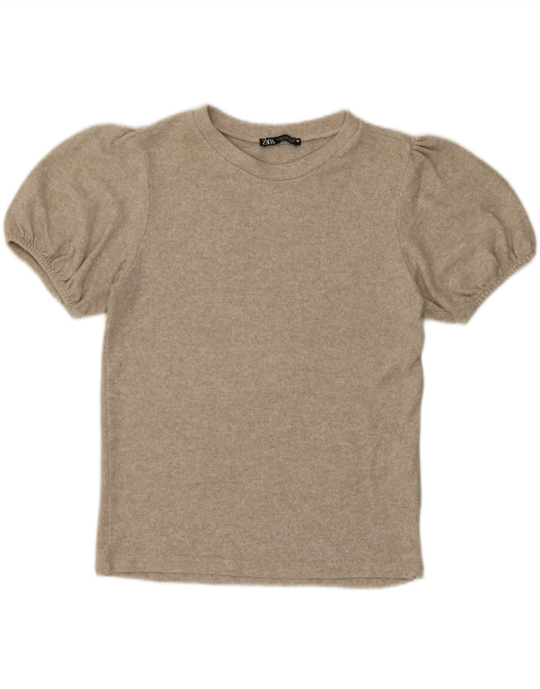 Zara Damen T-Shirt Top UK 12 Mittelbeige meliert Viskose