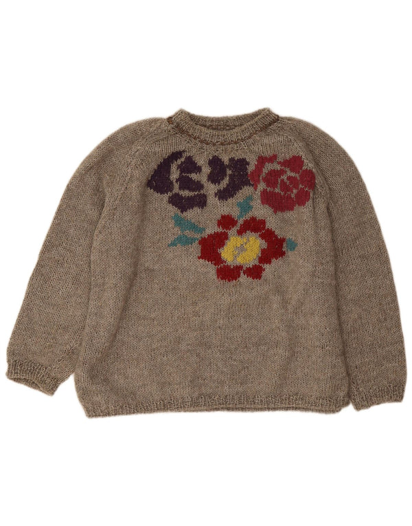 Vintage Damen Übergroßer Pullover mit Rundhalsausschnitt UK 18 XL Grau geblümt