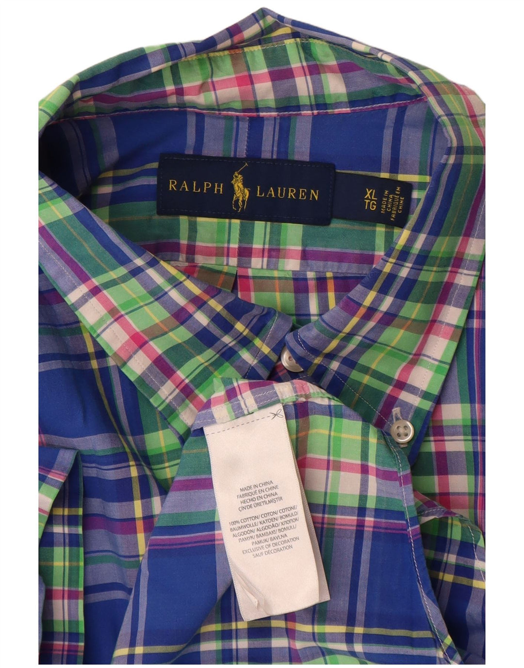 Ralph Lauren Herren-Kurzarmhemd XL, blau kariert, Baumwolle