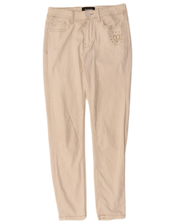 DESIGUAL Damen Slim Jeans W28 L27 Off White Baumwolle