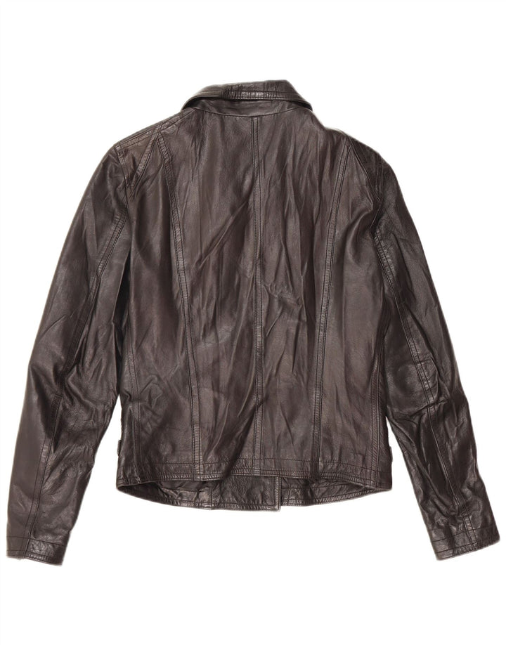 Bayside Damen Leder-Bikerjacke IT 44 Mittelschwarzes Leder