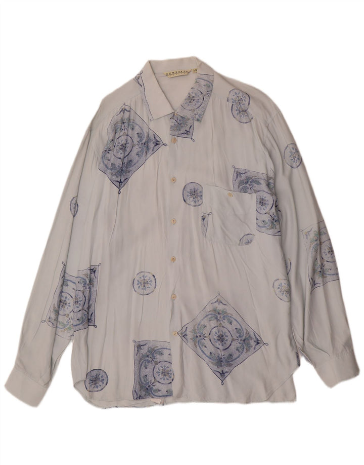 VINTAGE Herrenhemd XL Blaue geometrische Viskose