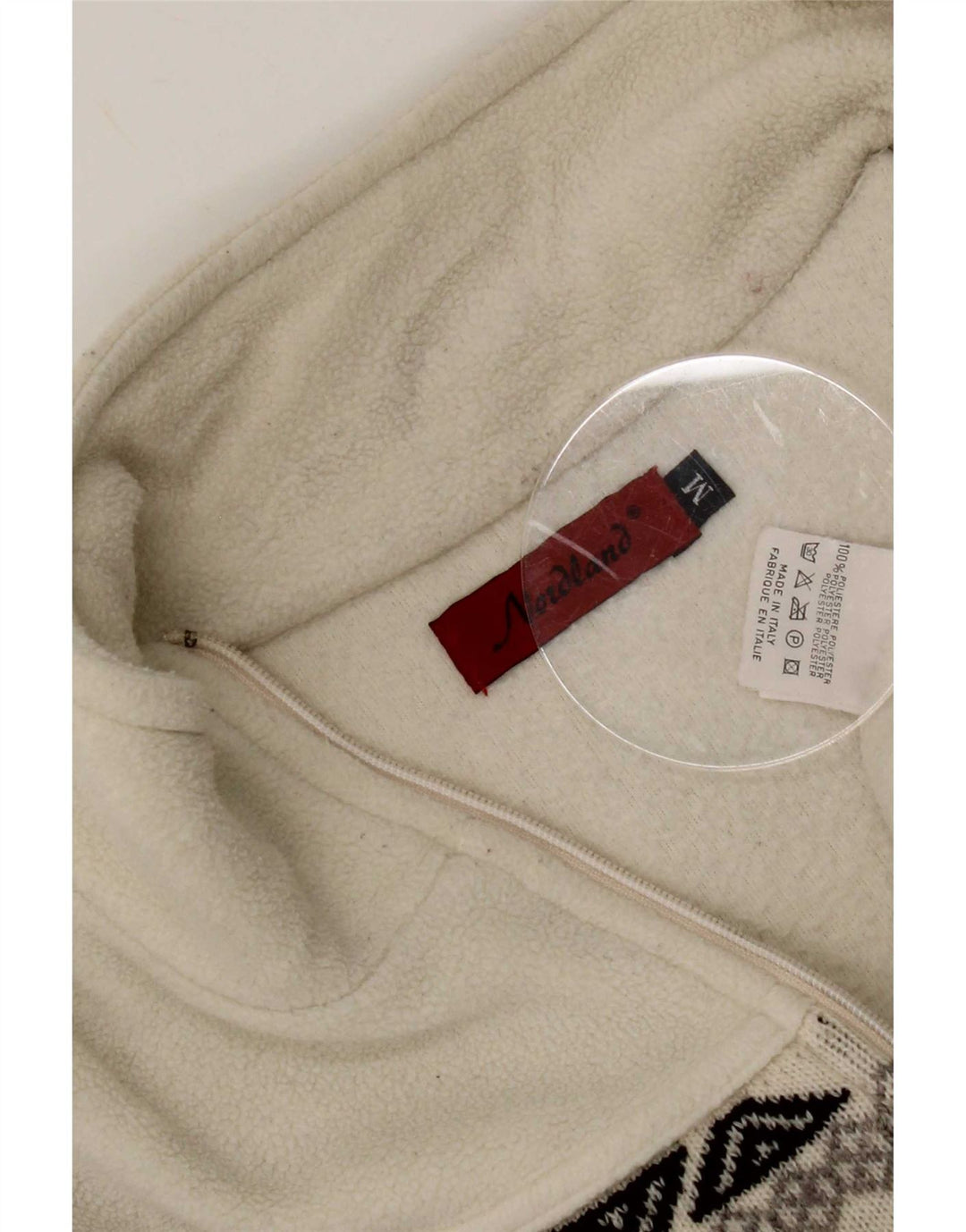 Vintage Herren-Fleecepullover mit Reißverschluss, Mittelbeige, Fair-Isle-Polyester