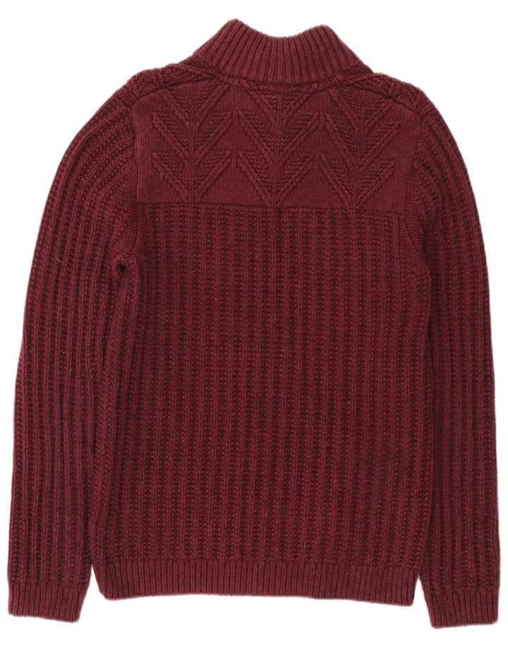 Ted Baker Herren-Pullover mit Knopfkragen, Größe 3, mittlere burgunderrote Baumwolle