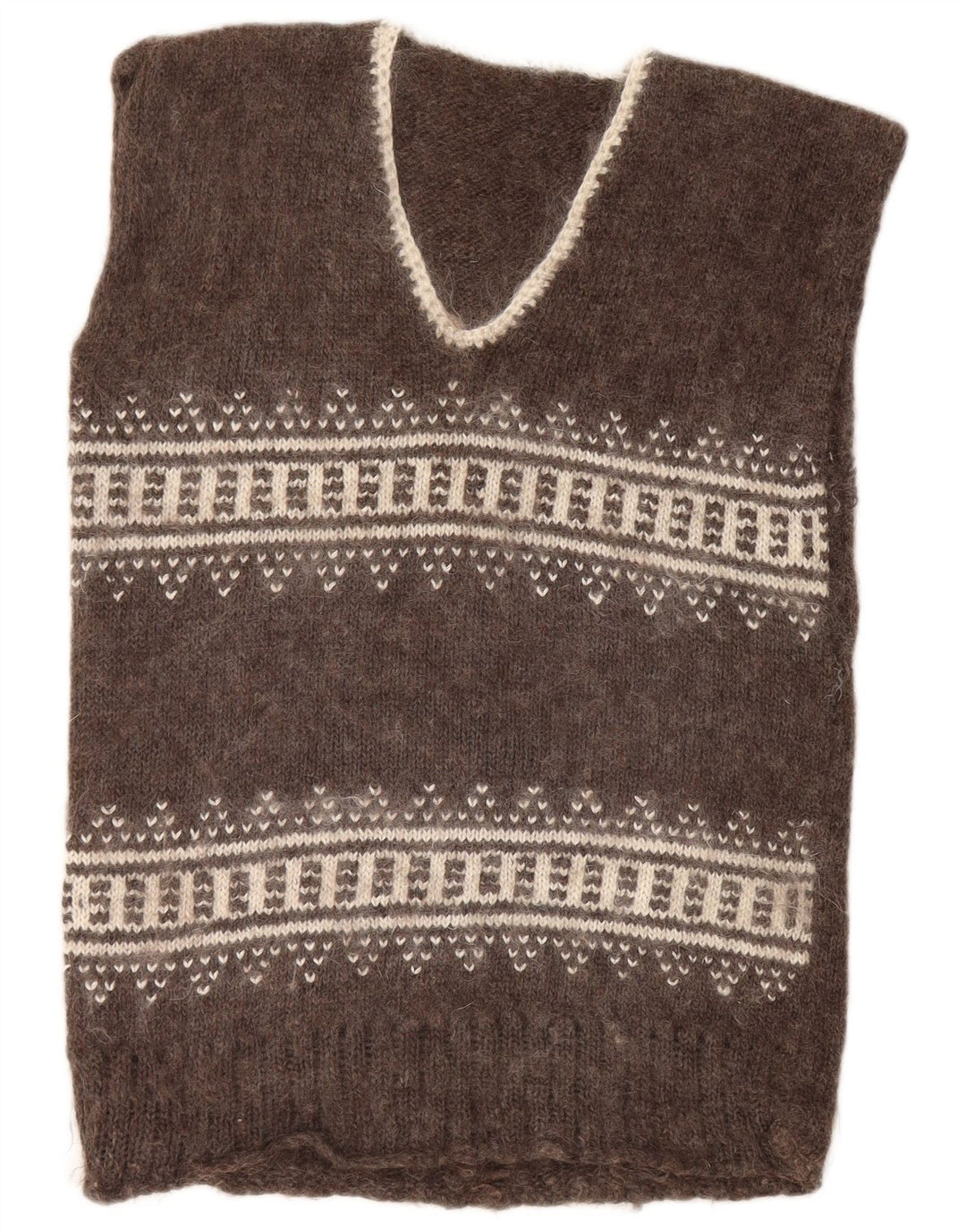 VINTAGE Herren Weste Tank Top Mittelbraun Fair Isle