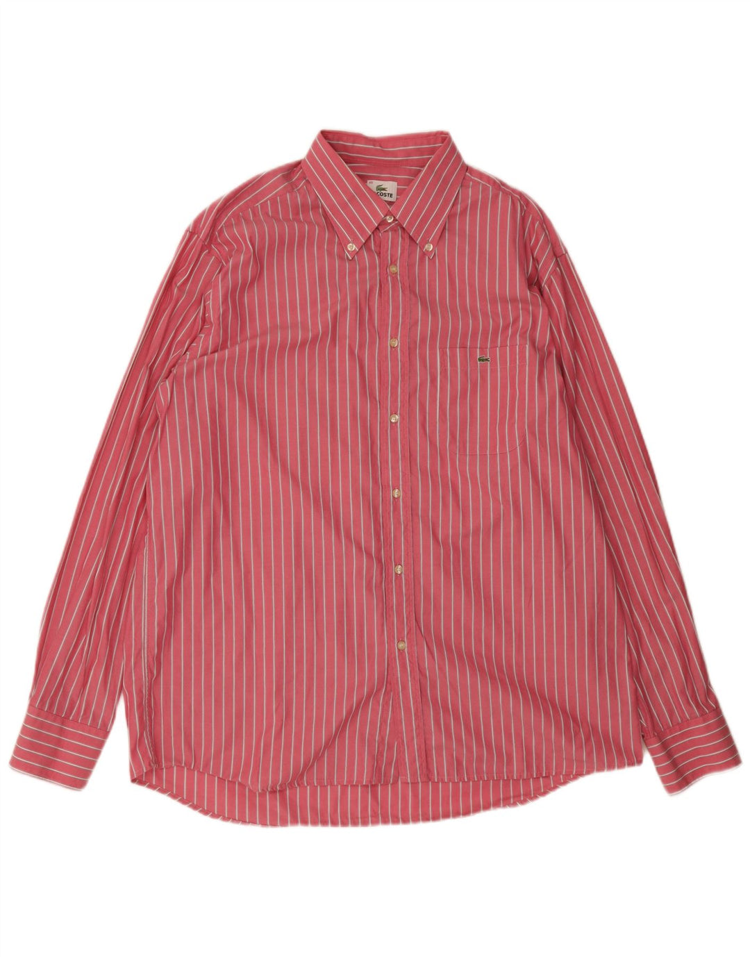 Lacoste Herrenhemd Größe 45 XL Rosa gestreifte Baumwolle
