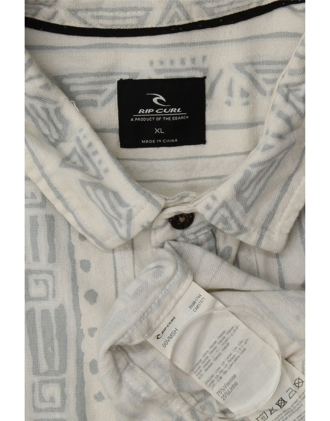Rip Curl Herren Kurzarmhemd XL Weiße geometrische Viskose