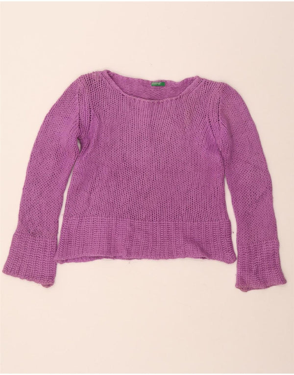BENETTON Damen-Pullover mit bauchfreiem U-Boot-Ausschnitt, Gr. 10, Größe S, violette Wolle