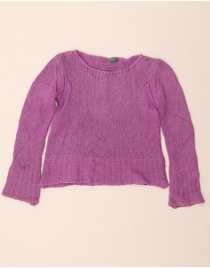 BENETTON Damen-Pullover mit bauchfreiem U-Boot-Ausschnitt, Gr. 10, Größe S, violette Wolle
