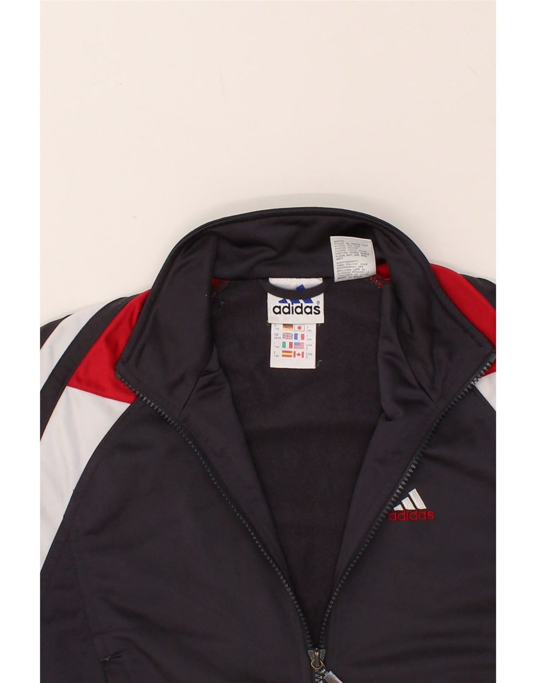 ADIDAS Boys Tracksuit Top Jacket 9-10 Years Navy Blue Colourblock Vintage Adidas and Second-Hand Adidas from Messina Hembry 