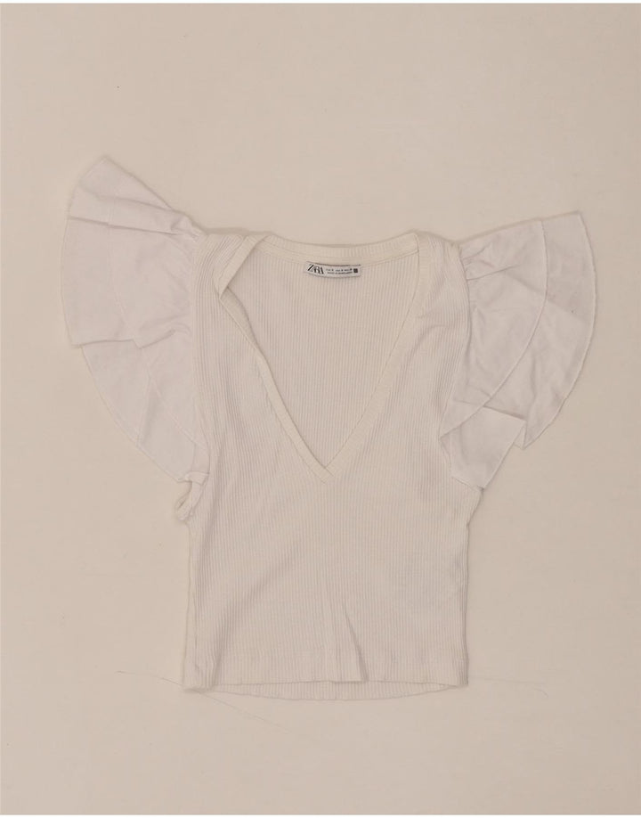 ZARA Womens Blouse Top UK 8 Small White Cotton Vintage Zara and Second-Hand Zara from Messina Hembry 