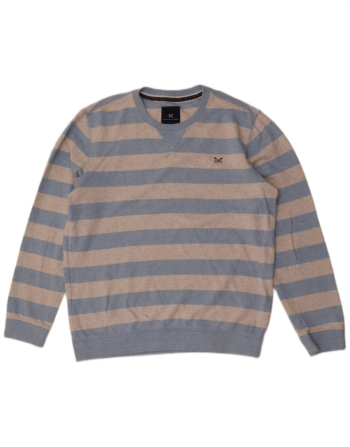CREW CLOTHING Herren-Sweatshirt, Pullover, groß, grau gestreift, Baumwolle