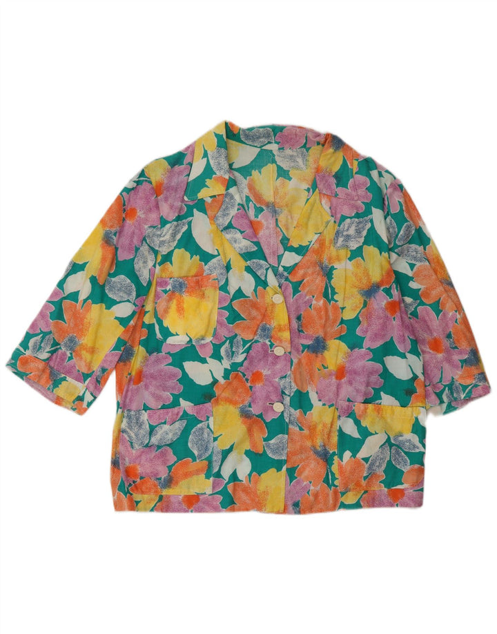 Vintage Damen 3-Knopf-Blazerjacke UK 16 Großes mehrfarbiges Blumenmuster