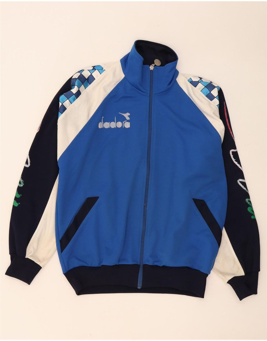 Diadora Herren-Trainingsanzug mit grafischem Oberteil, großes, blaues Farbblock-Polyester