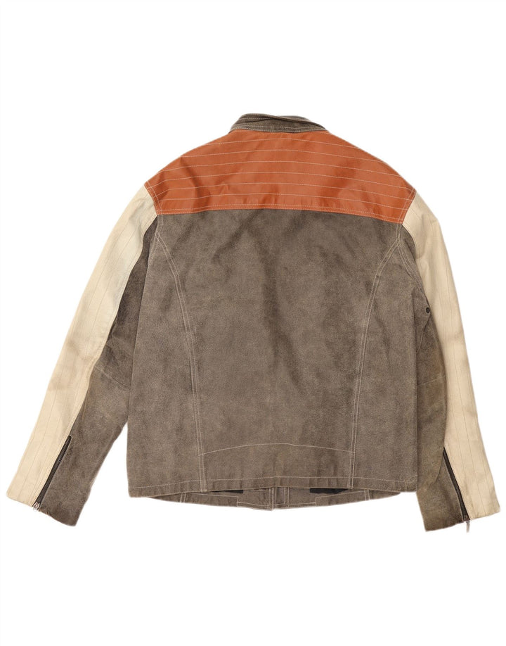 EXPLORER Herren-Lederjacke, UK 40, großes graues Colourblock-Leder