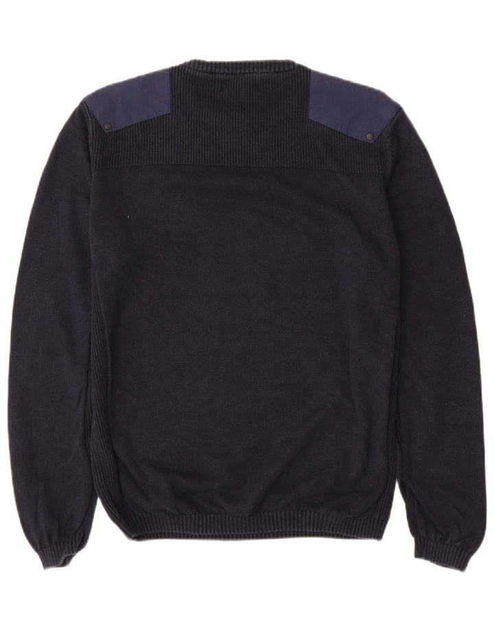 JACK & JONES Mens Crew Neck Jumper Sweater Large Navy Blue Colourblock
