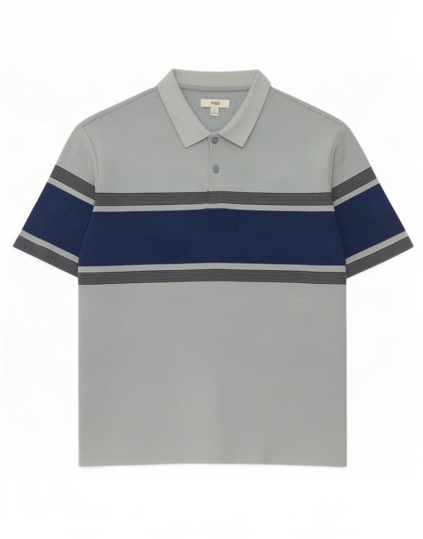 Marks & Spencer Herren-Poloshirt 2XL, blaue Colourblock-Baumwolle