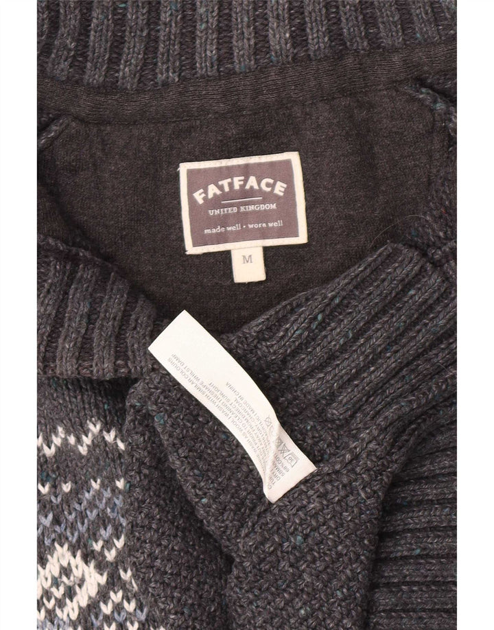 Fat Face Herren-Pullover mit Knopfkragen, Mittelgrau, Fair-Isle-Klassiker