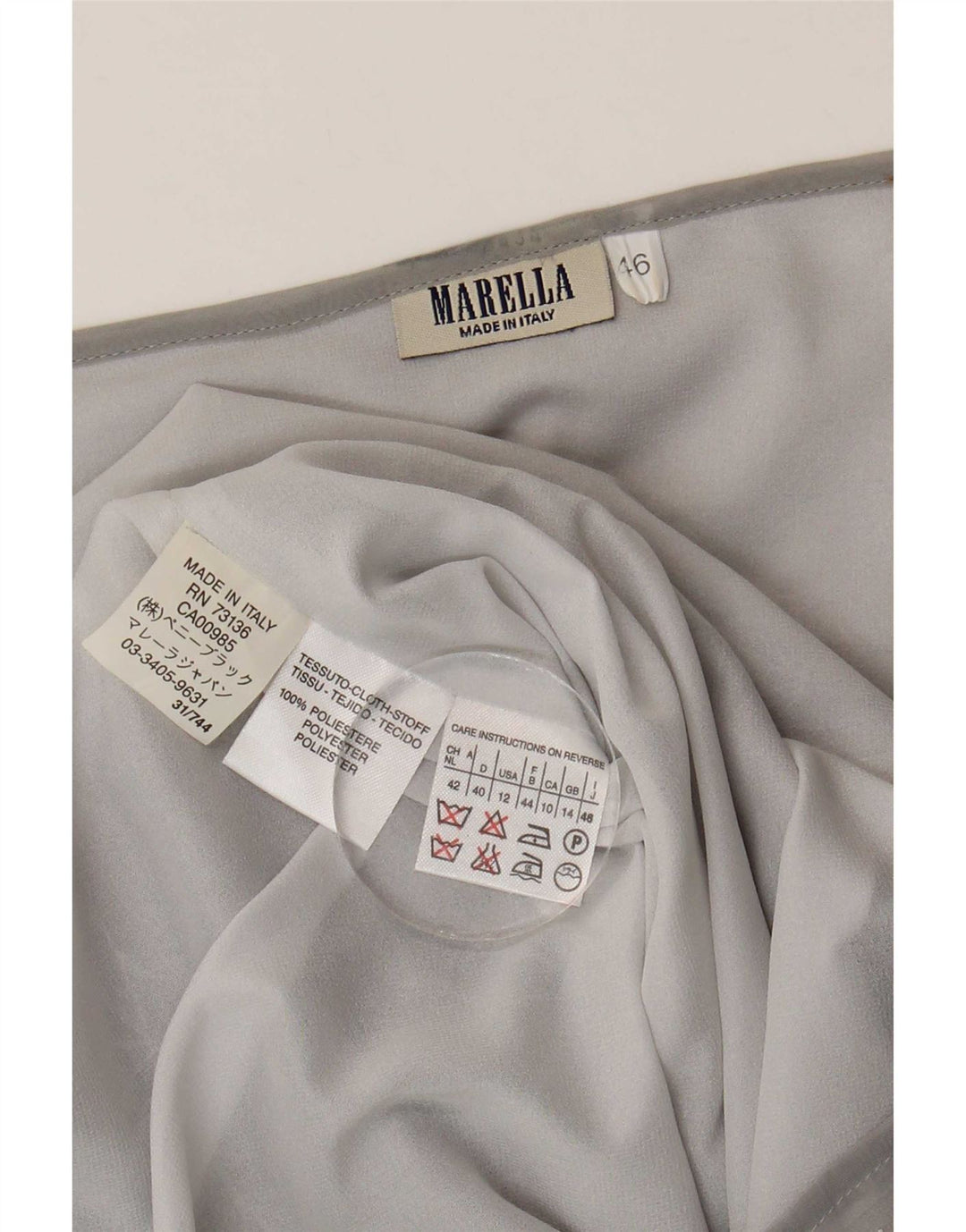 Durchsichtiges Damen-Blusenoberteil von Marella, UK-Größe 44, großes graues Blumenmuster aus Polyester