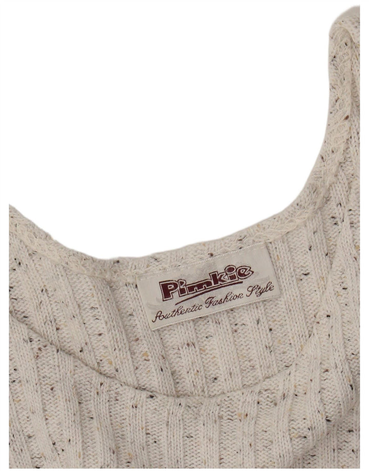 PIMKIE Damen Crop Vest Tank Top UK 12 Medium Off White Flecked