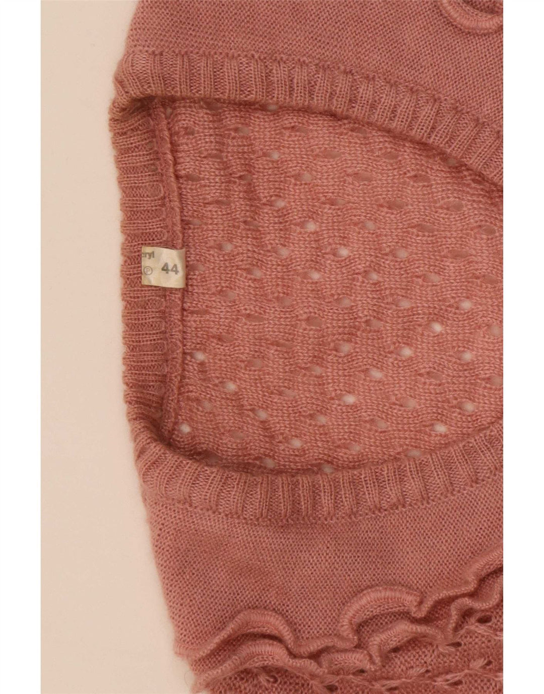 Vintage Damen Pullover mit Rüschen vorne und V-Ausschnitt IT 44 Mittelrosa