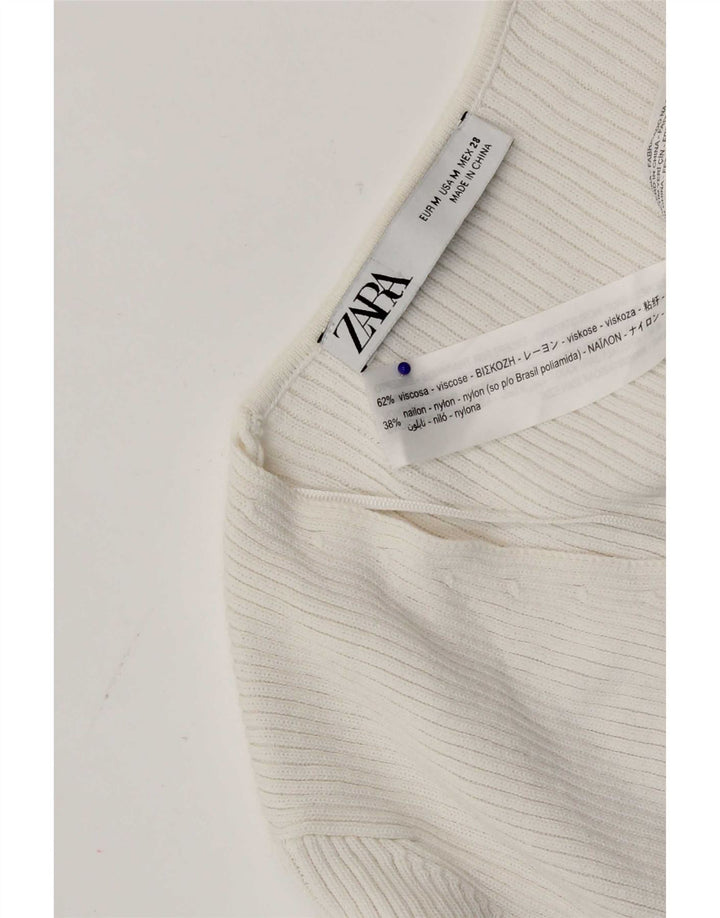 Zara Damen Crop Cardigan Pullover UK 12 Mittelweiße Viskose
