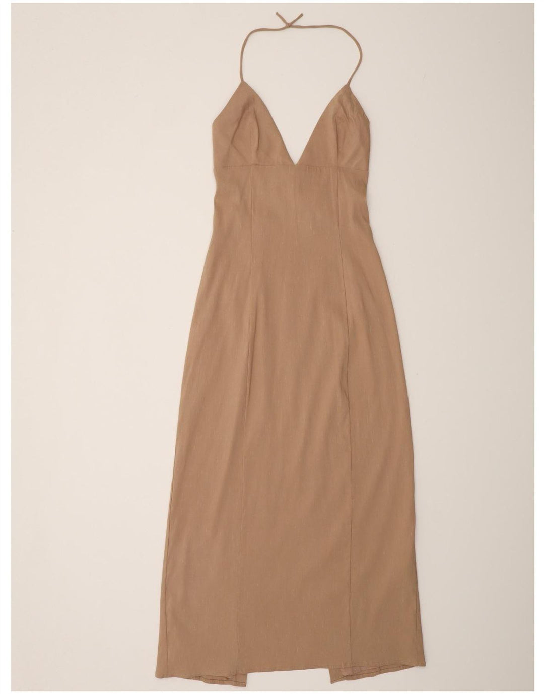 Zara Damen Neckholder-Kleid, Größe S, Beige, Leinen