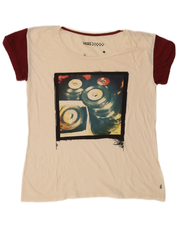 VANS Damen Grafik-T-Shirt-Oberteil UK 16 Large Off White Colourblock