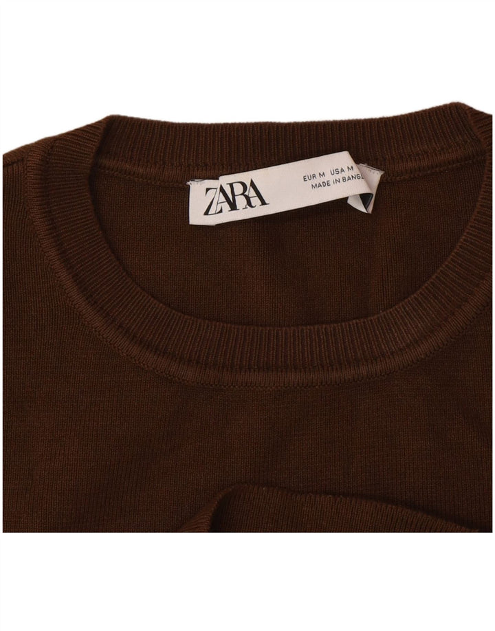 Zara Damen Ärmelloses Crop Top UK 12 Mittelbraune Viskose