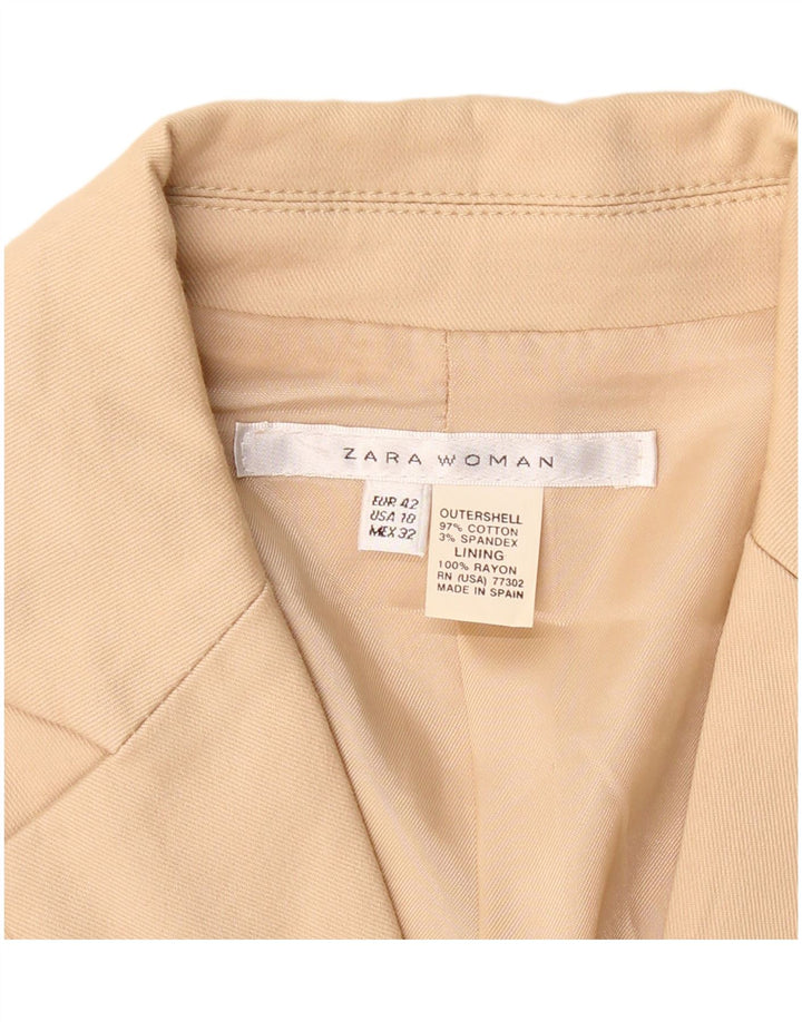 ZARA Damen 2-Knopf-Blazerjacke EU 42 Große beige Baumwolle