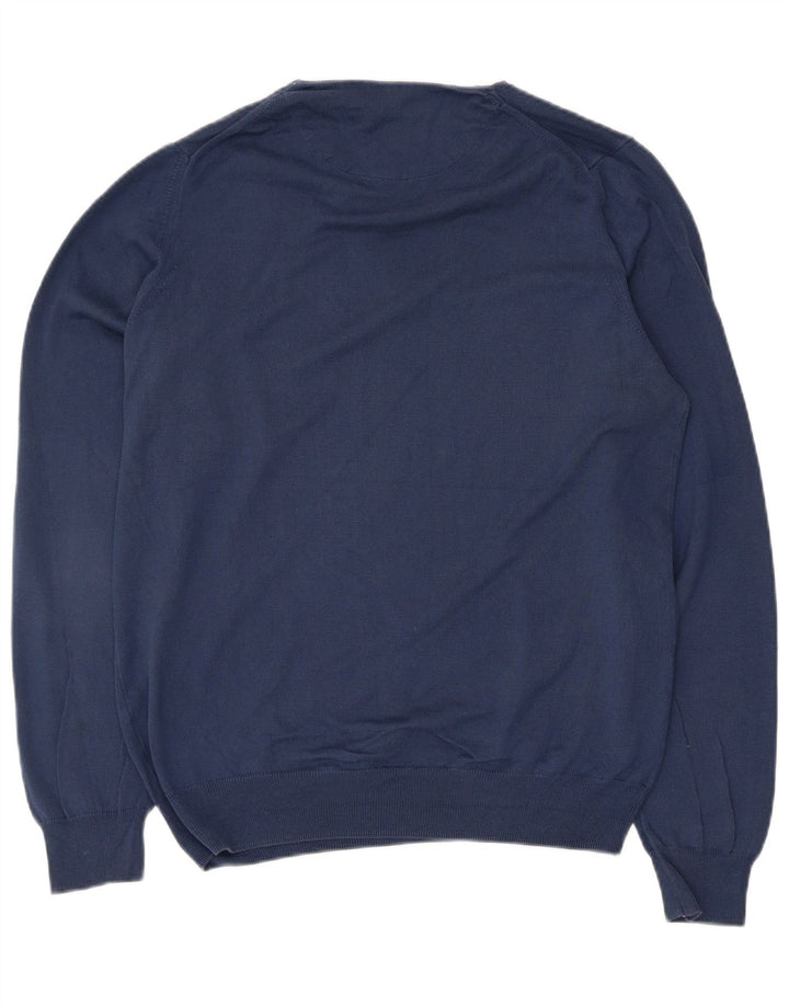 Zara Herren-Pullover mit V-Ausschnitt, groß, marineblaue Baumwolle